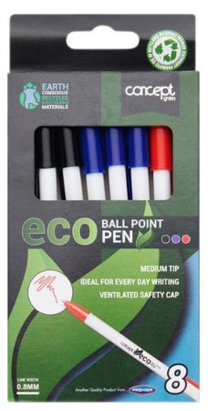 Concept Green Box 8 Asst Eco 0.8mm Ballpoint Pens